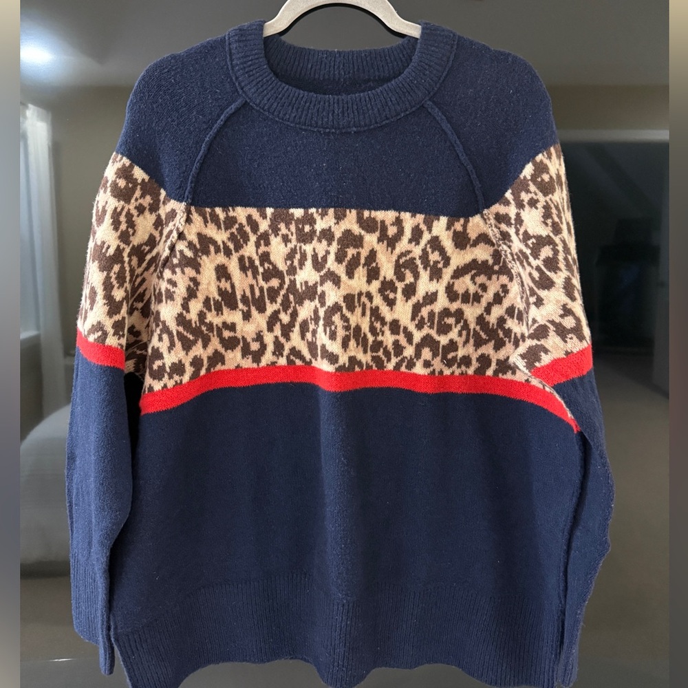 Aerie Navy and Leopard Print Sweater
